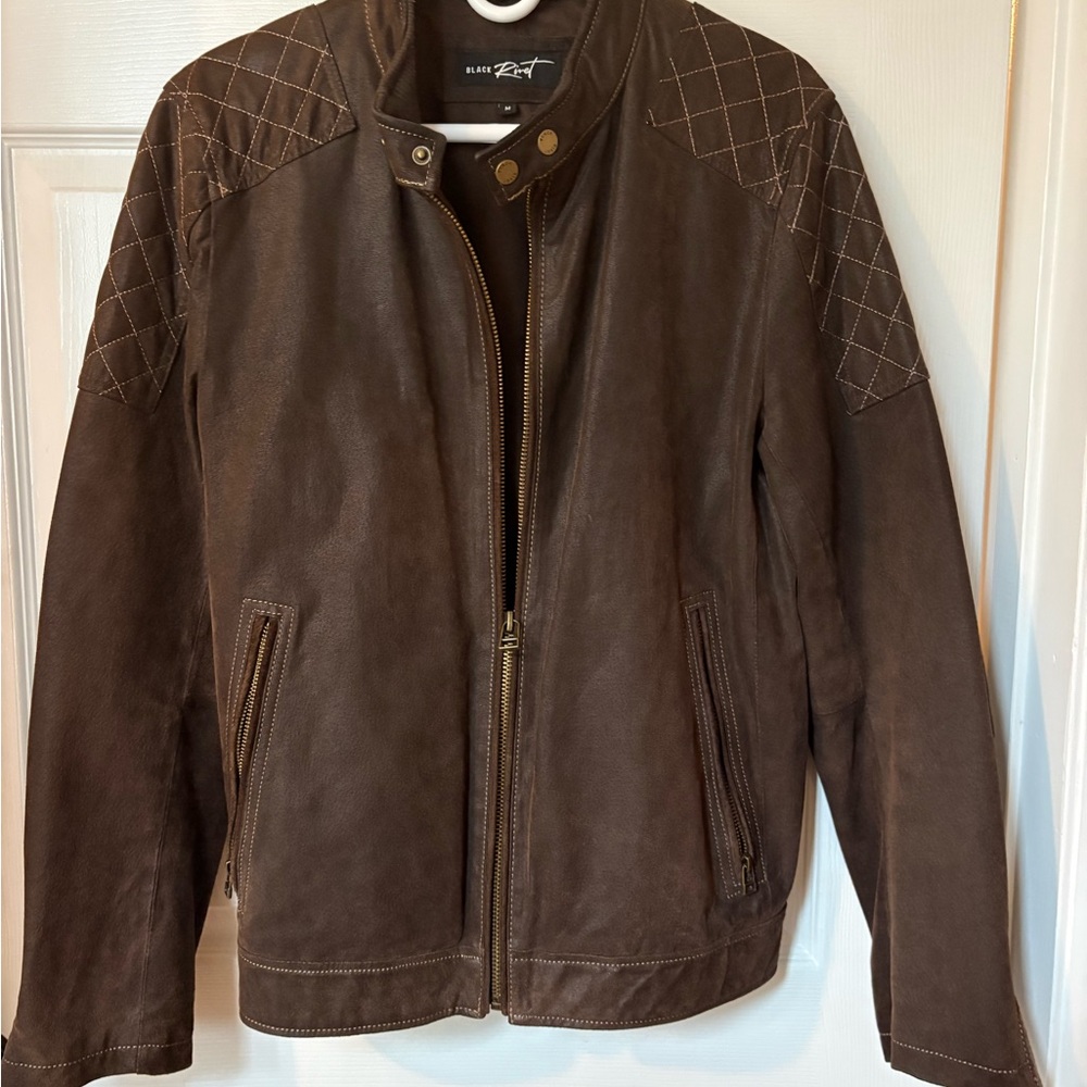 Black Rivet Dark Brown Leather Bomber Jacket
